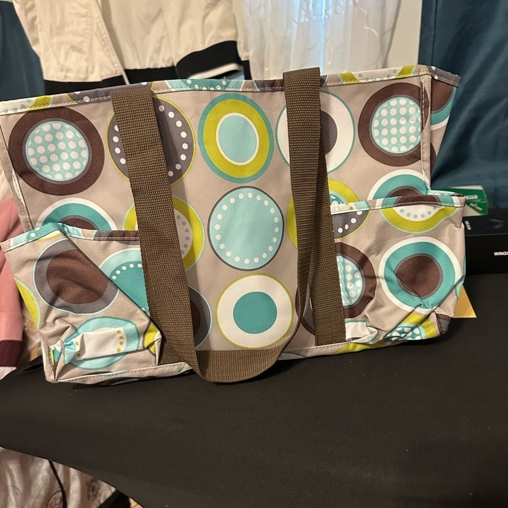 Thirty-One Gray and Lime Pattern Tote
